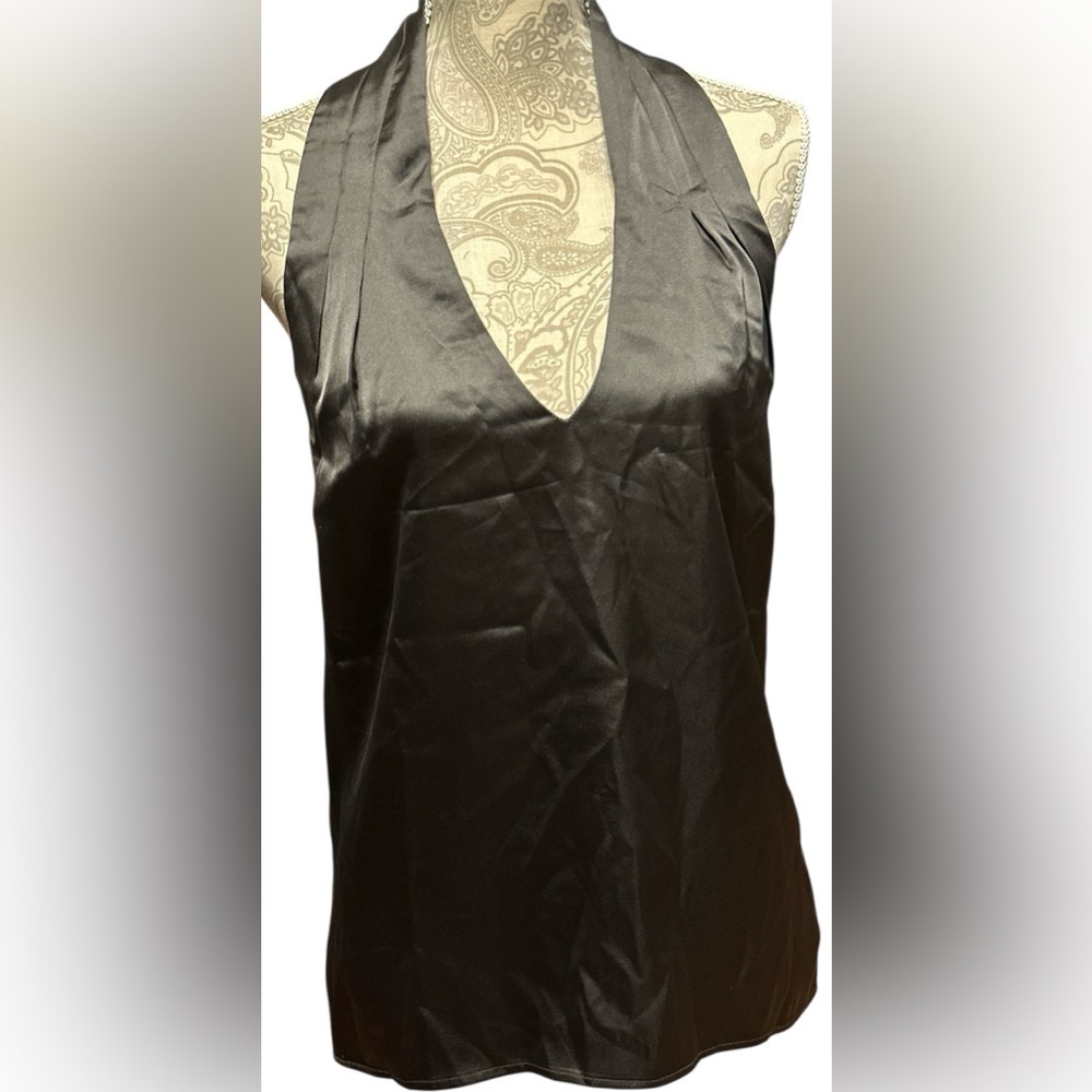 Ro&de woman satin halter top open back deep v-neck black/gray size XS NWOT